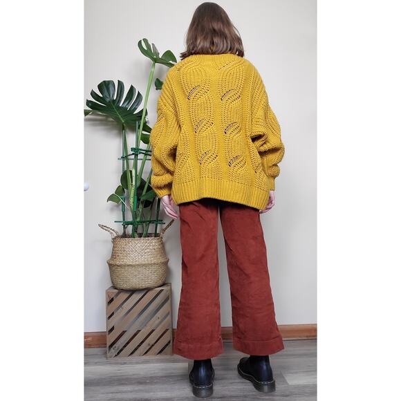 H&M Mustard Yellow Chunky Cable Knit Turtleneck Sweater Womens Large - Picture 2 of 6